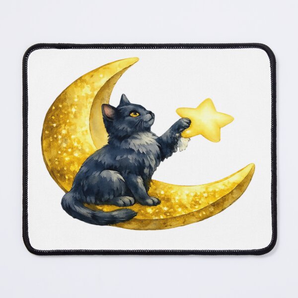 Item preview, Celestial Watercolor Black Cat on Golden Crescent Moon designed and sold by Mita986.