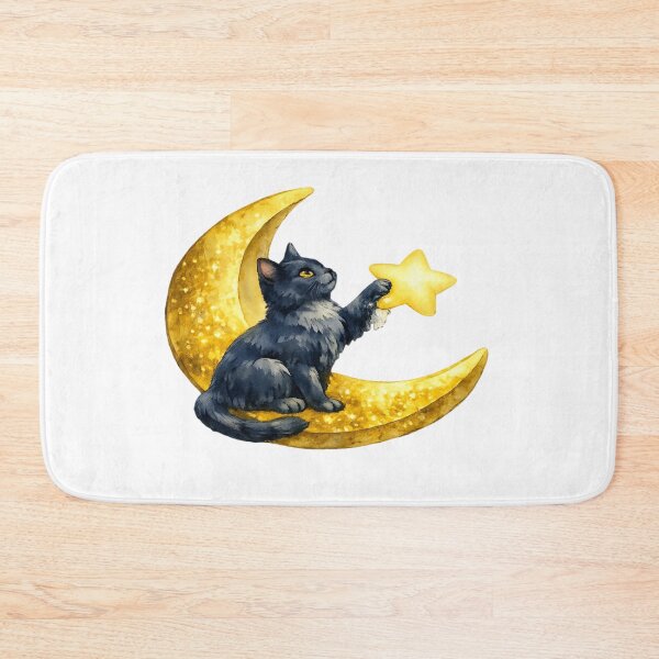Item preview, Celestial Watercolor Black Cat on Golden Crescent Moon designed and sold by Mita986.