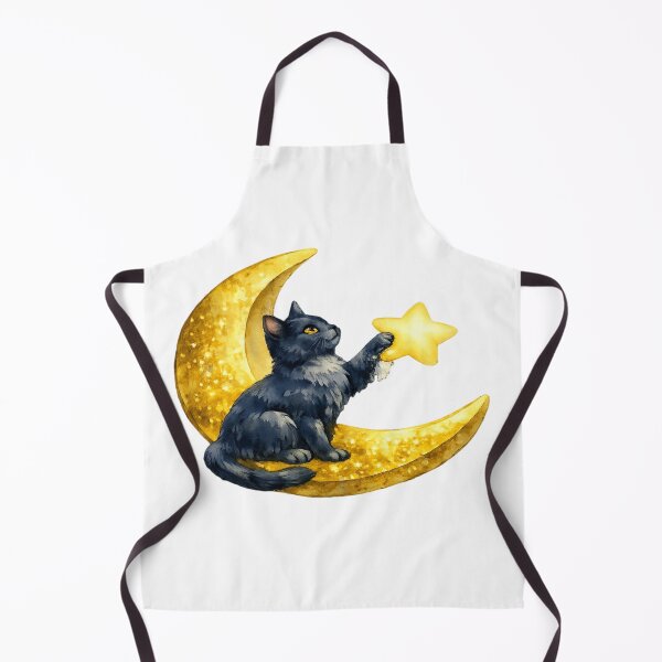 Item preview, Celestial Watercolor Black Cat on Golden Crescent Moon designed and sold by Mita986.