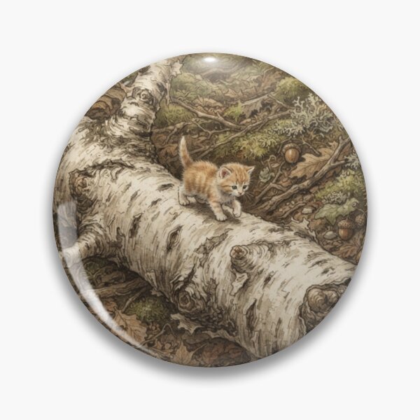 Item preview, Tiny Kitten Walking on a Giant Fallen Birch Branch Miniature Illustration designed and sold by DuckOddity.