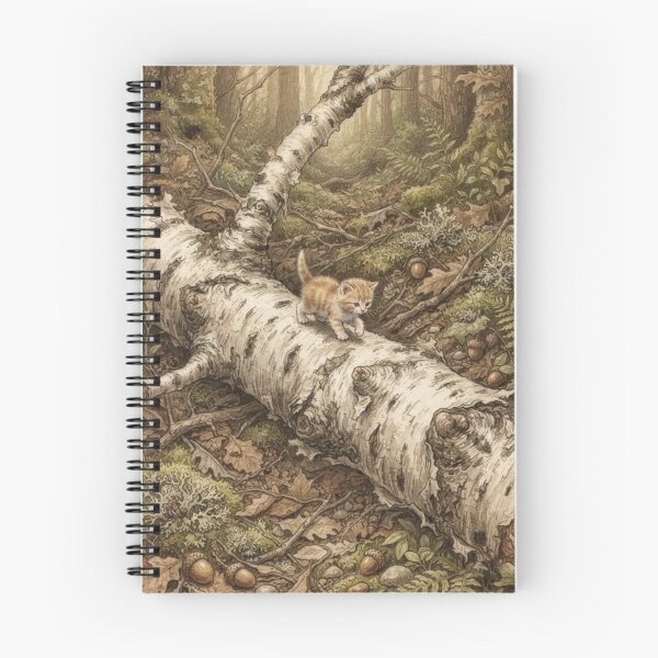 Item preview, Tiny Kitten Walking on a Giant Fallen Birch Branch Miniature Illustration designed and sold by DuckOddity.
