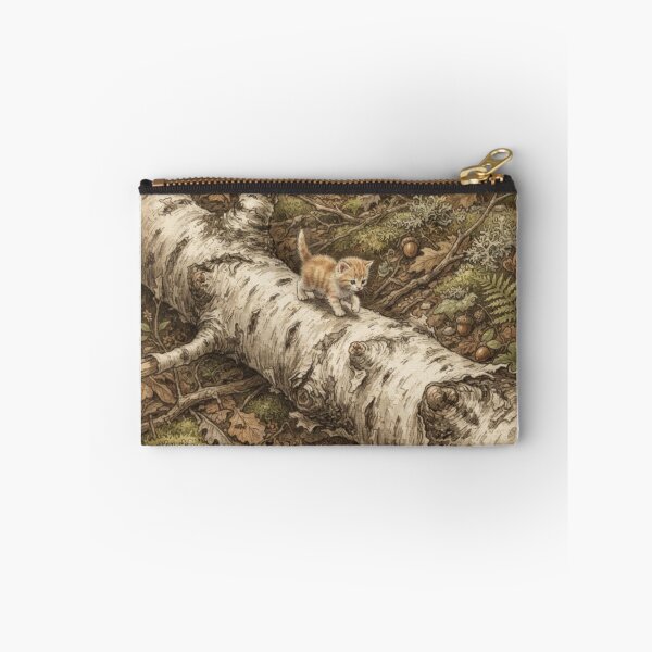Item preview, Tiny Kitten Walking on a Giant Fallen Birch Branch Miniature Illustration designed and sold by DuckOddity.
