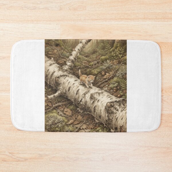 Item preview, Tiny Kitten Walking on a Giant Fallen Birch Branch Miniature Illustration designed and sold by DuckOddity.