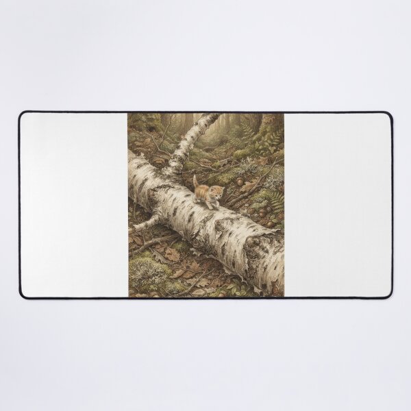 Item preview, Tiny Kitten Walking on a Giant Fallen Birch Branch Miniature Illustration designed and sold by DuckOddity.