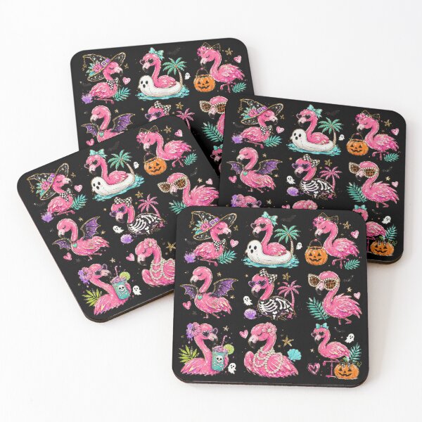 Item preview, Cute Halloween Flamingo Pattern with Witch Hat Pumpkin and Skeleton Costumes designed and sold by Serene woods.