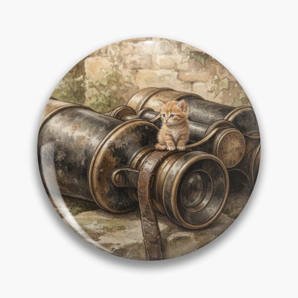 Item preview, Tiny Kitten on a Giant Vintage Field Binoculars Miniature Illustration designed and sold by DuckOddity.