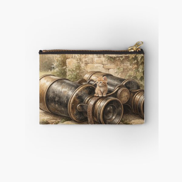 Item preview, Tiny Kitten on a Giant Vintage Field Binoculars Miniature Illustration designed and sold by DuckOddity.