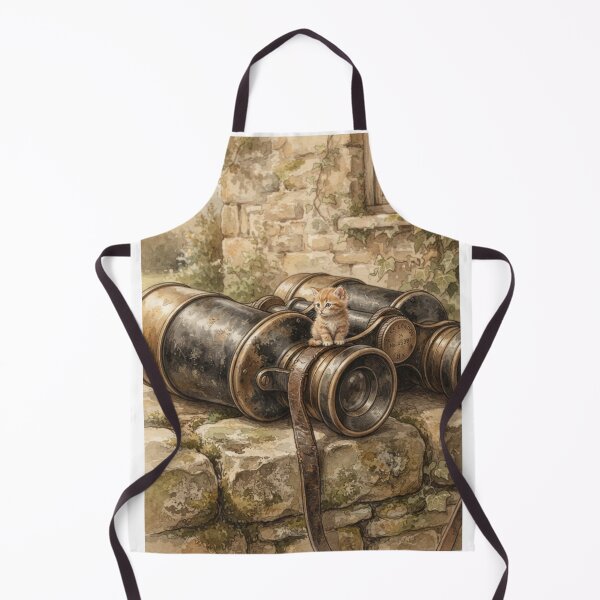 Item preview, Tiny Kitten on a Giant Vintage Field Binoculars Miniature Illustration designed and sold by DuckOddity.