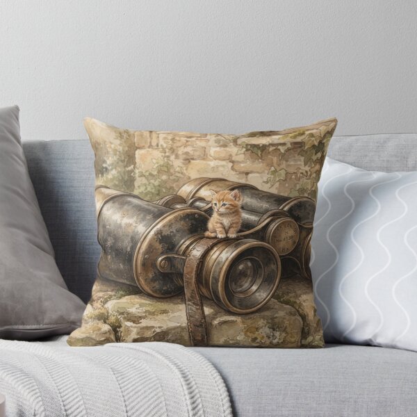 Item preview, Tiny Kitten on a Giant Vintage Field Binoculars Miniature Illustration designed and sold by DuckOddity.