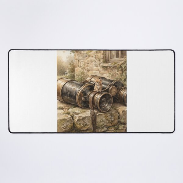 Item preview, Tiny Kitten on a Giant Vintage Field Binoculars Miniature Illustration designed and sold by DuckOddity.