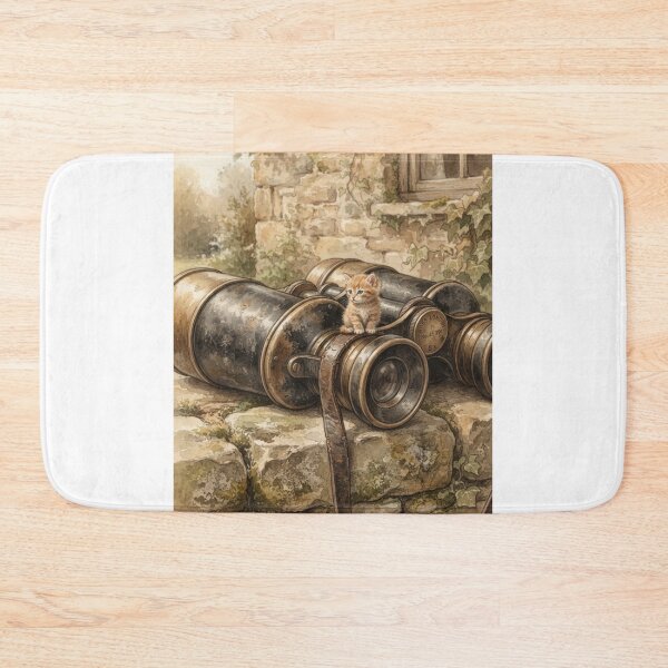 Item preview, Tiny Kitten on a Giant Vintage Field Binoculars Miniature Illustration designed and sold by DuckOddity.
