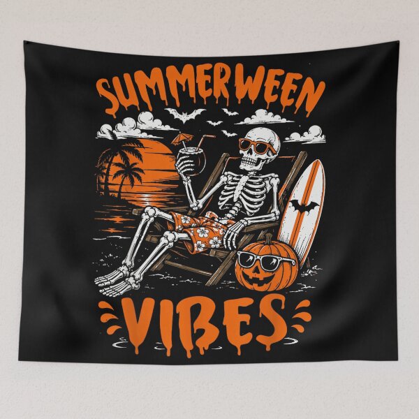 Item preview, Summerween Vibes Skeleton Relaxing on Beach Chair with Surfboard Pumpkin designed and sold by Serene woods.