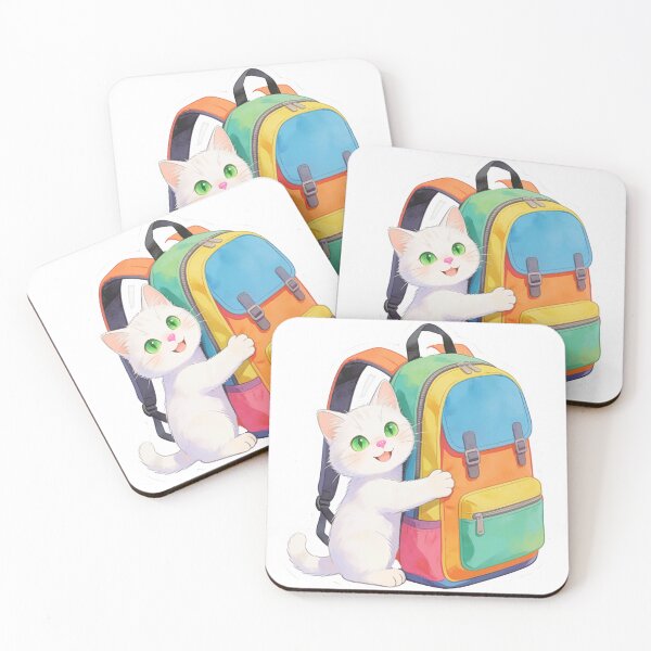 Item preview, Cute White Cat Hugging a School Backpack | Back to School Sticker designed and sold by OksArtStudio.
