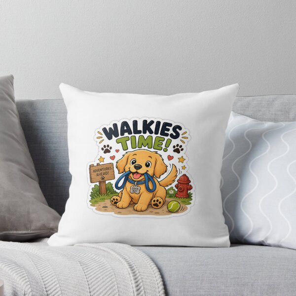 Aperçu de l'œuvre Autocollant mignon pour chien « Walkies Time » créée et vendue par BrainBuckets.