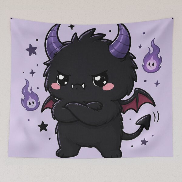 Item preview, Grumpy Cute Gothic Demon With Purple Flames designed and sold by House of Rein.
