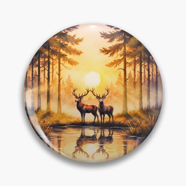 Item preview, Watercolor Deer Reflection Sunset Forest  designed and sold by GabeMountainArt.