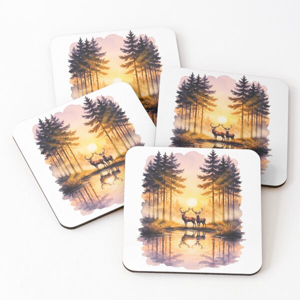 Item preview, Watercolor Deer Reflection Sunset Forest  designed and sold by Gabe1983.