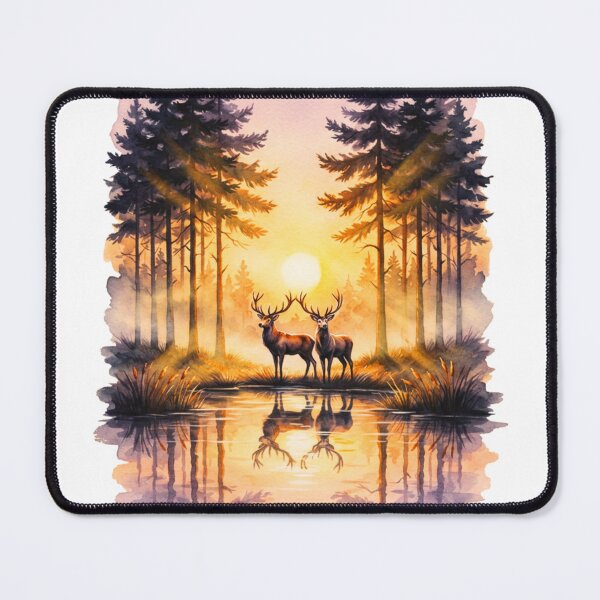 Item preview, Watercolor Deer Reflection Sunset Forest designed and sold by GabeMountainArt.