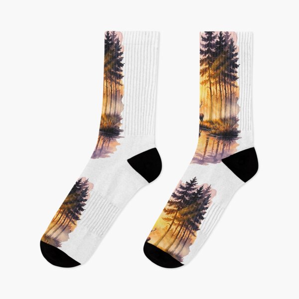 Item preview, Watercolor Deer Reflection Sunset Forest  designed and sold by GabeMountainArt.