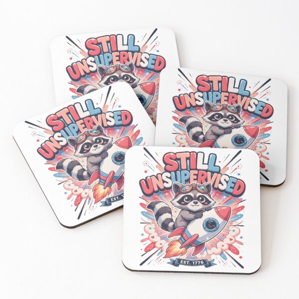 Item preview, Still Unsupervised Cute Kawaii Raccoon Rocket Patriotic Tee v8 designed and sold by DarylWelsh2024.