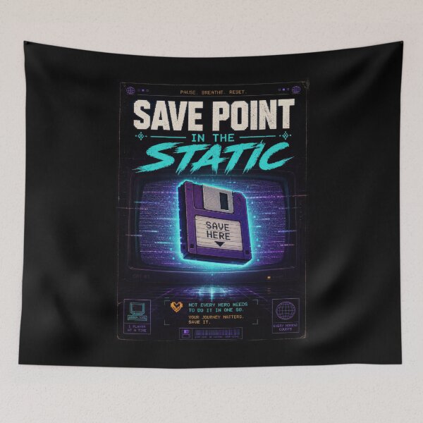 Item preview, Save Point in the Static – Retro Gaming Poster  designed and sold by Sketchlegacy.