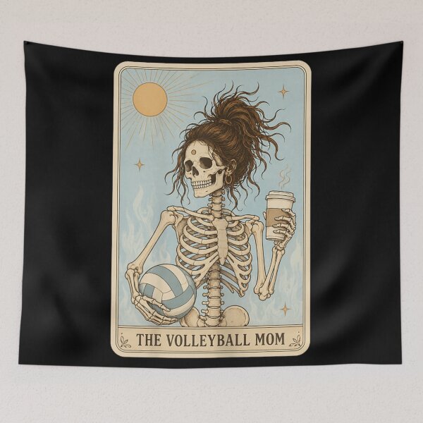 Item preview, The Volleyball Mom Skeleton Tarot Card Aesthetic with Iced Coffee Cup designed and sold by Taniyah Gomes.