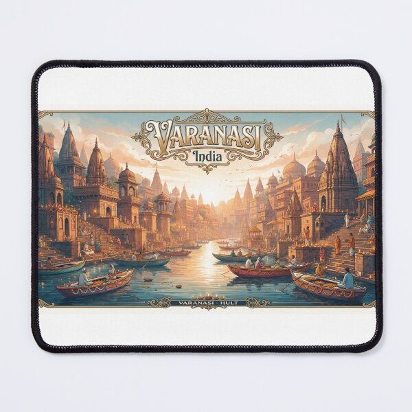 Item preview, Varanasi India Vintage Travel Poster | Ganges River & Ghats Wall Art designed and sold by Mathias Yakubu Design.
