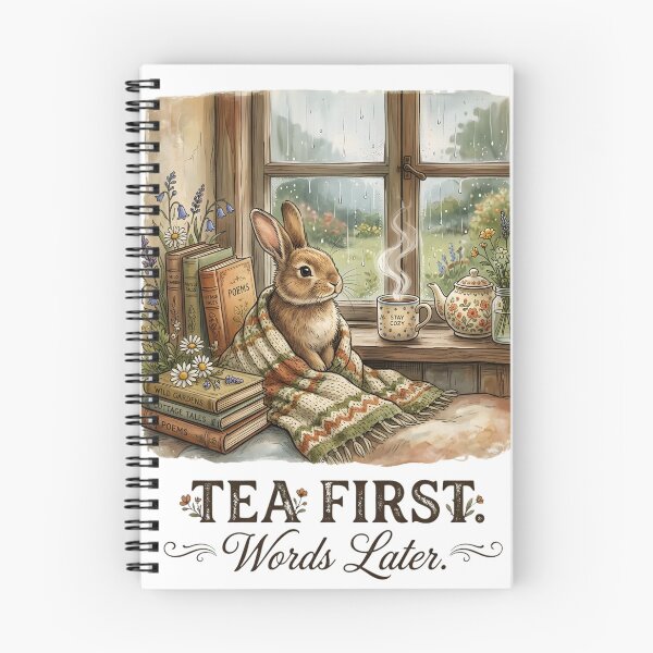 Item preview, Tea First Words Later Cute Bunny Reading Book Lover Introvert Shirt Cozy Cottagecore Rabbit Coffee Lover Gift designed and sold by softmind studio.