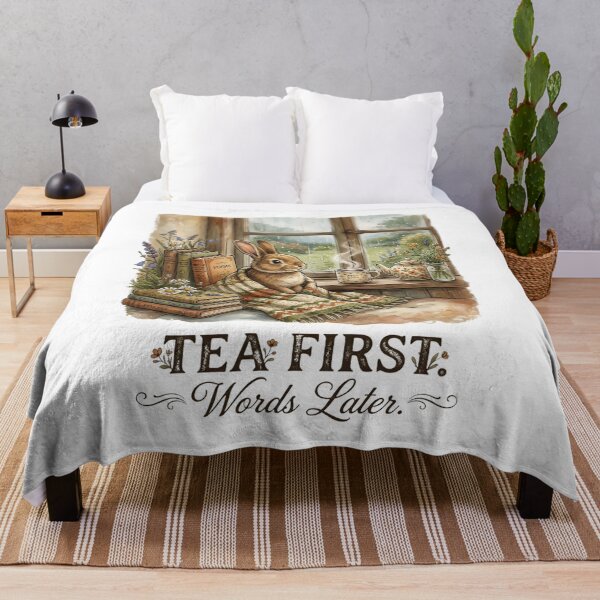Item preview, Tea First Words Later Cute Bunny Reading Book Lover Introvert Shirt Cozy Cottagecore Rabbit Coffee Lover Gift designed and sold by softmind studio.