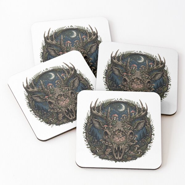 Item preview, Moonlit Nursery | Mice in Deer Skull | Dark Cottagecore Goblincore Art designed and sold by Neurospicy Trolls.