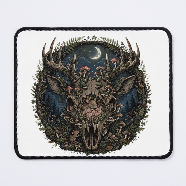 Item preview, Moonlit Nursery | Mice in Deer Skull | Dark Cottagecore Goblincore Art designed and sold by Neurospicy Trolls.