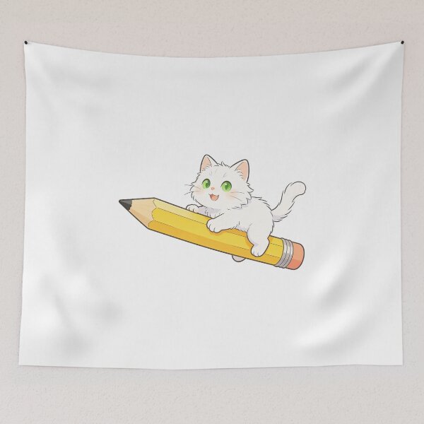 Item preview, Cute White Cat Flying on a Giant Pencil | Back to School Sticker designed and sold by OksArtStudio.