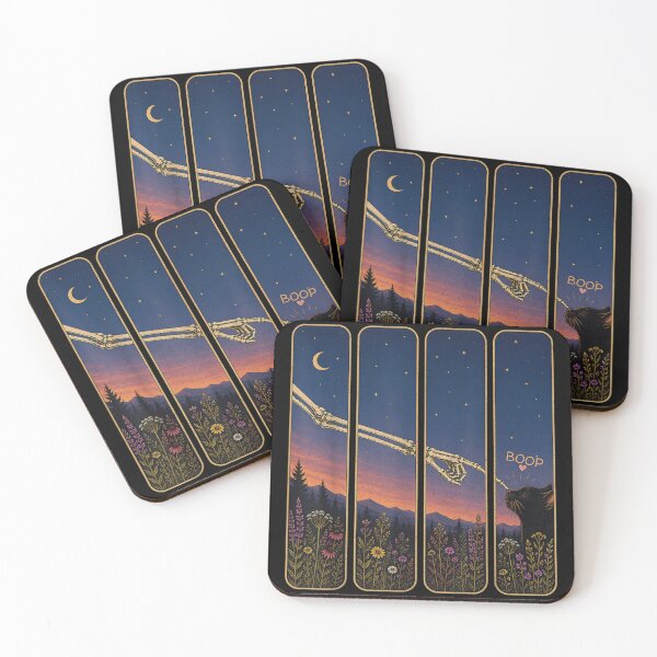 Item preview, Aesthetic Skeleton Hand Boop Cute Black Cat Sunset Meadow Wildflowers designed and sold by LizzyKeiko.