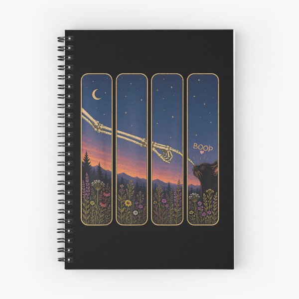 Item preview, Aesthetic Skeleton Hand Boop Cute Black Cat Sunset Meadow Wildflowers designed and sold by LizzyKeiko.
