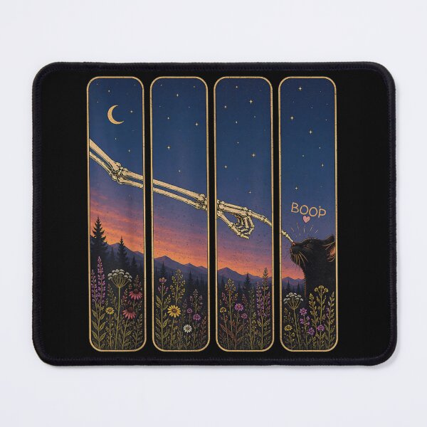 Item preview, Aesthetic Skeleton Hand Boop Cute Black Cat Sunset Meadow Wildflowers designed and sold by LizzyKeiko.