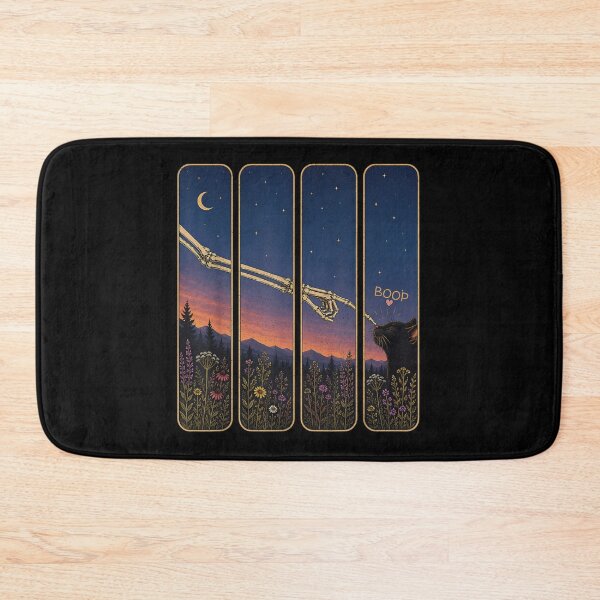 Item preview, Aesthetic Skeleton Hand Boop Cute Black Cat Sunset Meadow Wildflowers designed and sold by LizzyKeiko.