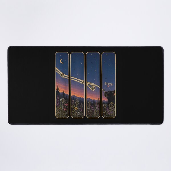 Item preview, Aesthetic Skeleton Hand Boop Cute Black Cat Sunset Meadow Wildflowers designed and sold by LizzyKeiko.