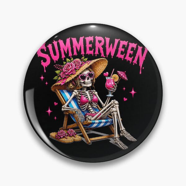 Item preview, Cute Pink Summerween Skeleton Relaxing On Beach Chair Halloween Holiday designed and sold by LizzyKeiko.