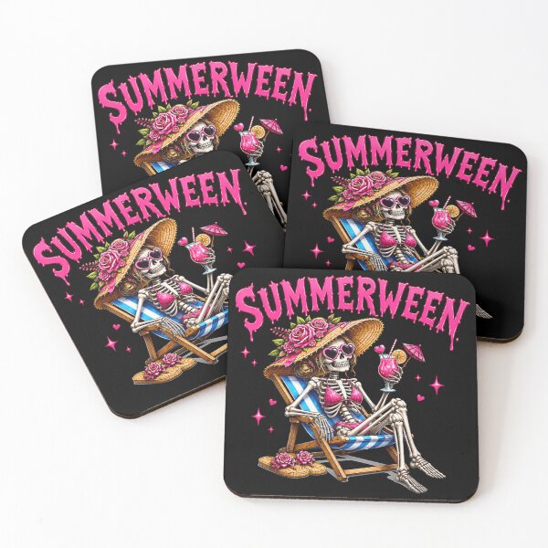 Item preview, Cute Pink Summerween Skeleton Relaxing On Beach Chair Halloween Holiday designed and sold by LizzyKeiko.