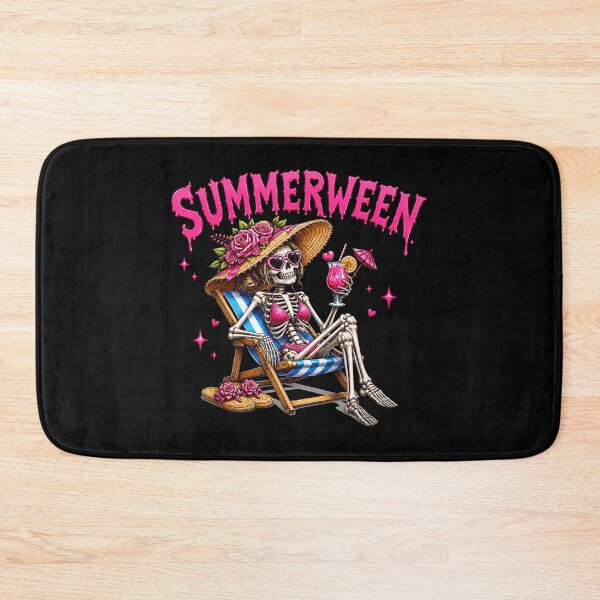 Item preview, Cute Pink Summerween Skeleton Relaxing On Beach Chair Halloween Holiday designed and sold by LizzyKeiko.