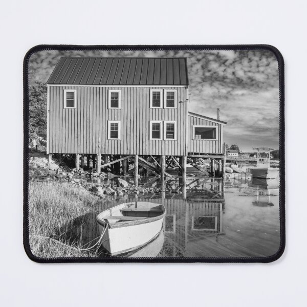 Item preview, Quaint Red Waterfront Building B+W designed and sold by Gerard Fornarotto.