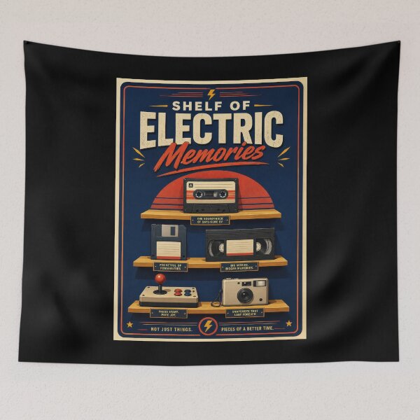 Item preview, Shelf of Electric Memories – Retro Technology Poster  designed and sold by Sketchlegacy.