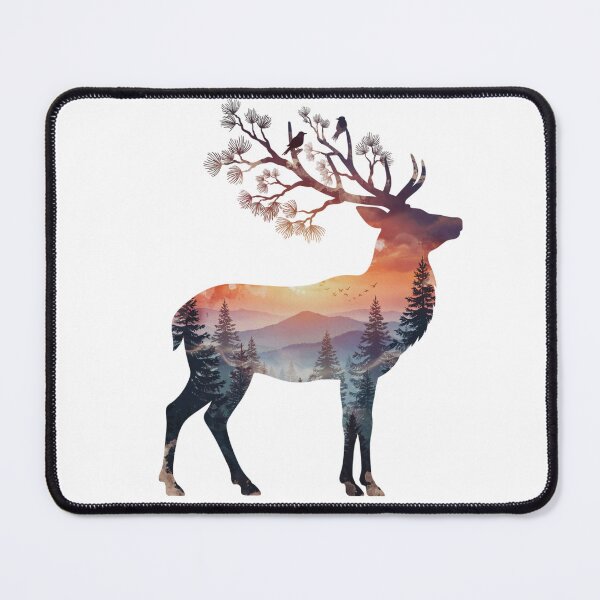 Item preview, Double Exposure Deer Sunset Forest Watercolor designed and sold by GabeMountainArt.