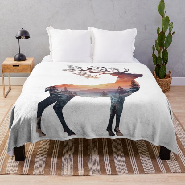Item preview, Double Exposure Deer Sunset Forest Watercolor designed and sold by GabeMountainArt.