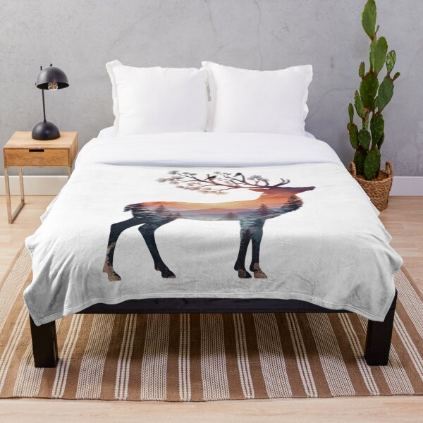Artikelvorschau, Doppelbelichtung, Hirsch, Sonnenuntergang, Wald, Aquarell entworfen und verkauft von GabeMountainArt.