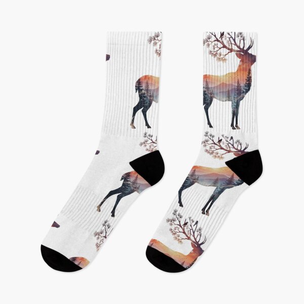 Item preview, Double Exposure Deer Sunset Forest Watercolor designed and sold by Gabe1983.