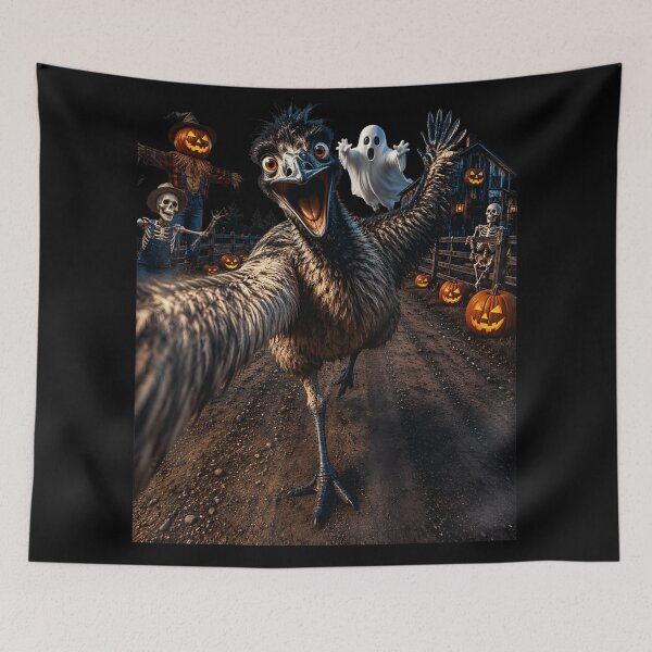 Item preview, Funny Emu Ostrich Taking Selfie With Ghost And Pumpkin Halloween designed and sold by MassonCalepon.