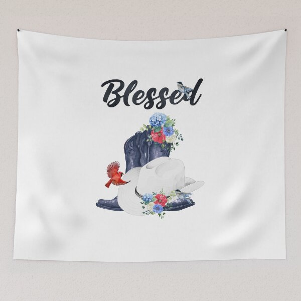 Item preview, Blessed with Cowboy Boots/Hat & Red, White & Blue Flowers & Birds designed and sold by JeweledDesigns.