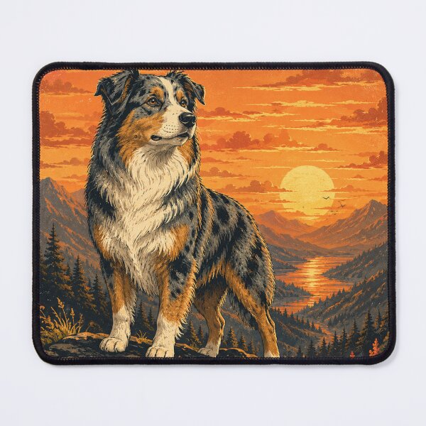 Item preview, Australian Shepherd Sunset Ridge | Vintage National Park Travel Poste designed and sold by Golden Era Studio.