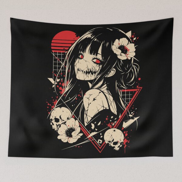 Item preview, Edgy Aesthetic Anime Zombie Girl Monster Teeth Skulls Retro Sunset designed and sold by MassonCalepon.